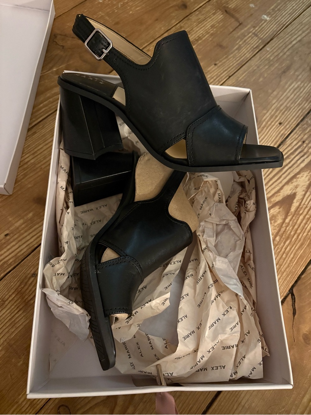 Alex Marie Black Open-Side Block Heel Sandals